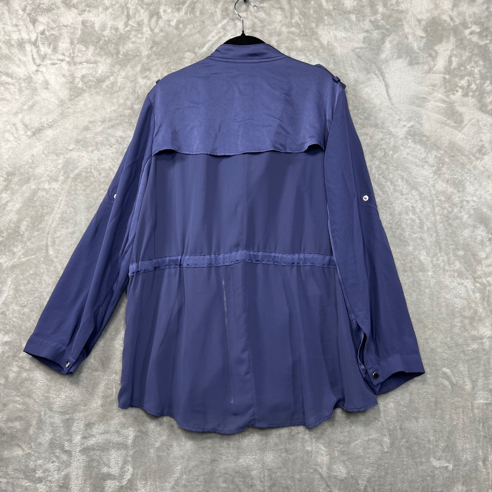 Chico's Moto Jacket Womens 3 Blue Lightweight Anorak Utility Drawstring - Picture 2 of 10